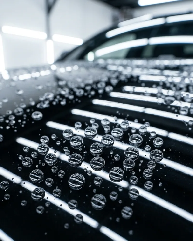 Water beading on a ceramic-coated hood