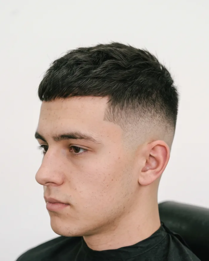 A finished mid skin fade seen from the side